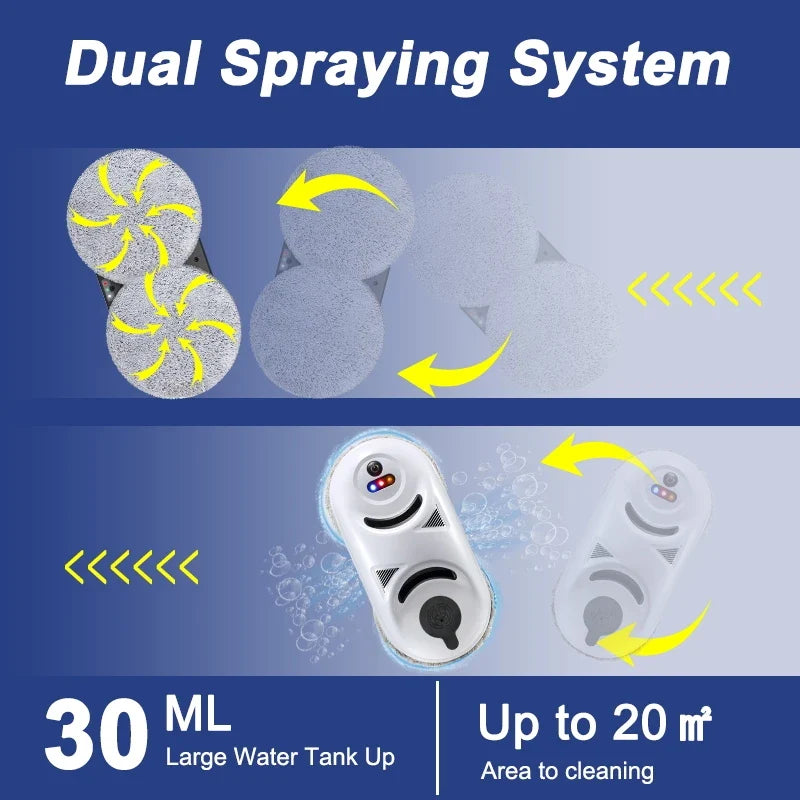 Smart Window Cleaning Robot – Auto Spray, UPS Backup & Remote