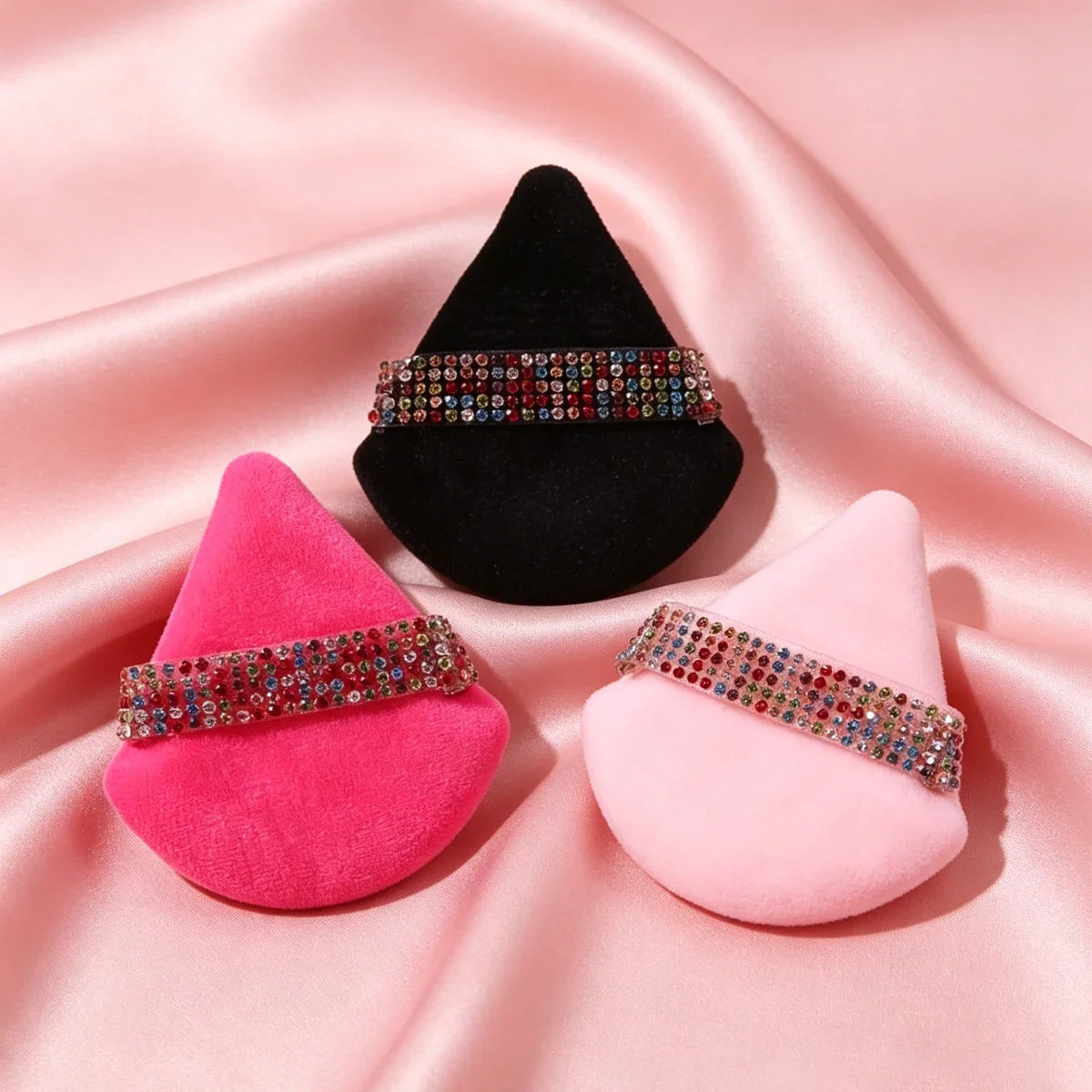 3Pcs Diamond Triangle Velvet Powder Puff Makeup Sponge Set