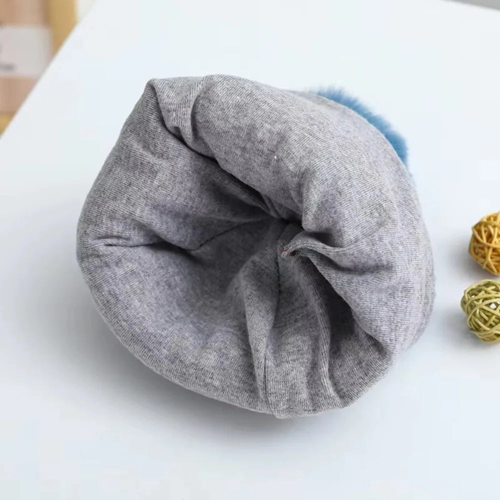 Soft Fluffy Baby Pompom Hat – Cartoon Knit Ear Protection Cap