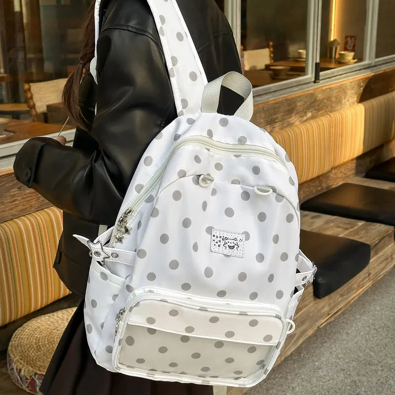 Korean Polka Dot Backpack for Girls | Large Capacity Nylon Bag