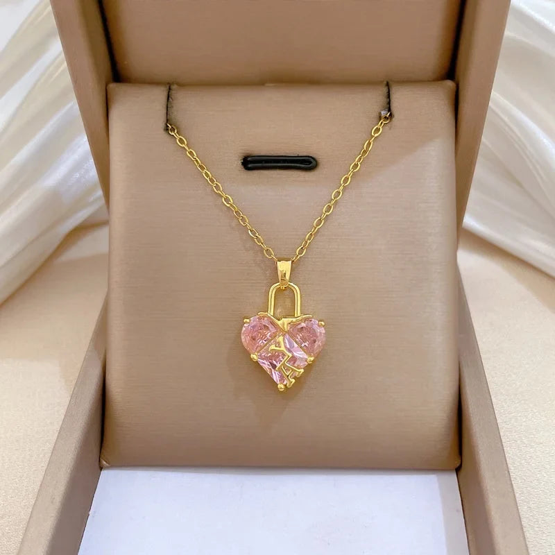 Heart Lock Pendant Choker Necklace | Gold Stainless Steel