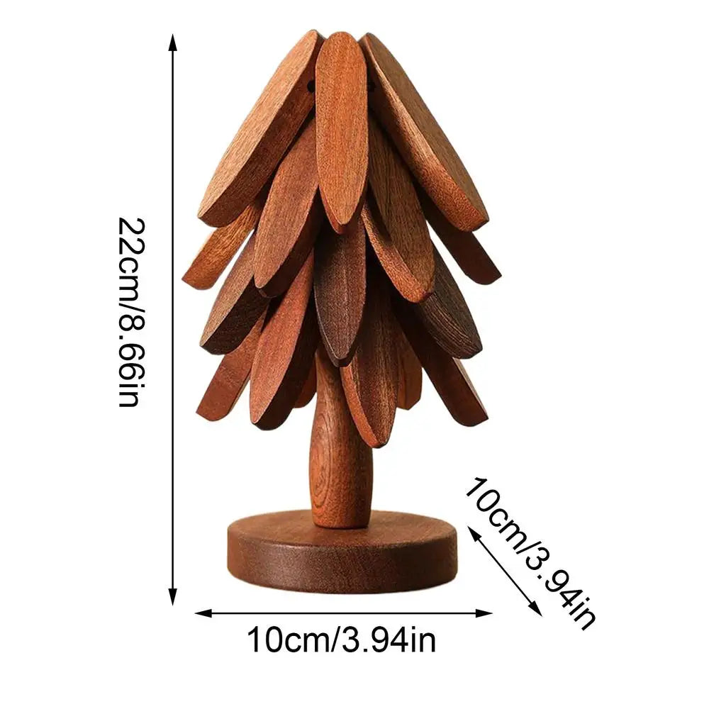 Wooden Christmas Tree Trivet & Coaster Set – 4pc Foldable