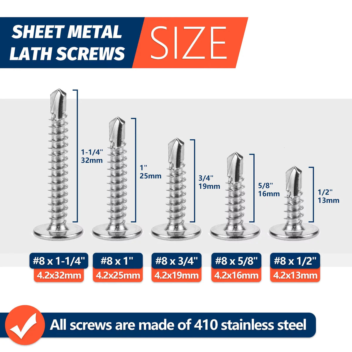 M4.2 Self-Tapping Screws 410 Stainless Steel Hex Head – 50-100pk
