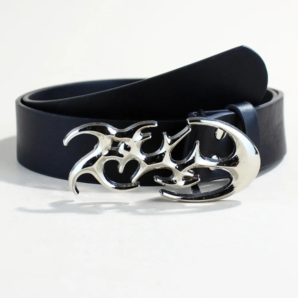 Women's Y2K PU Leather Belt – Smooth Shaped Buckle Black