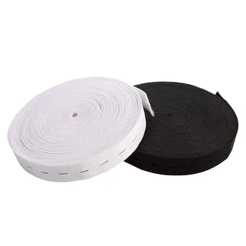 Black & White Elastic Band with Buttonholes – Flat Drawstring