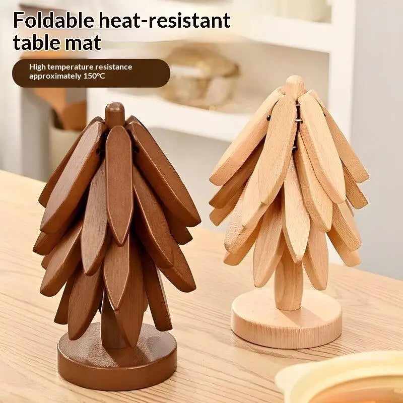 Foldable Bamboo Tree Trivet | Heat Resistant Non-Slip Kitchen Mat
