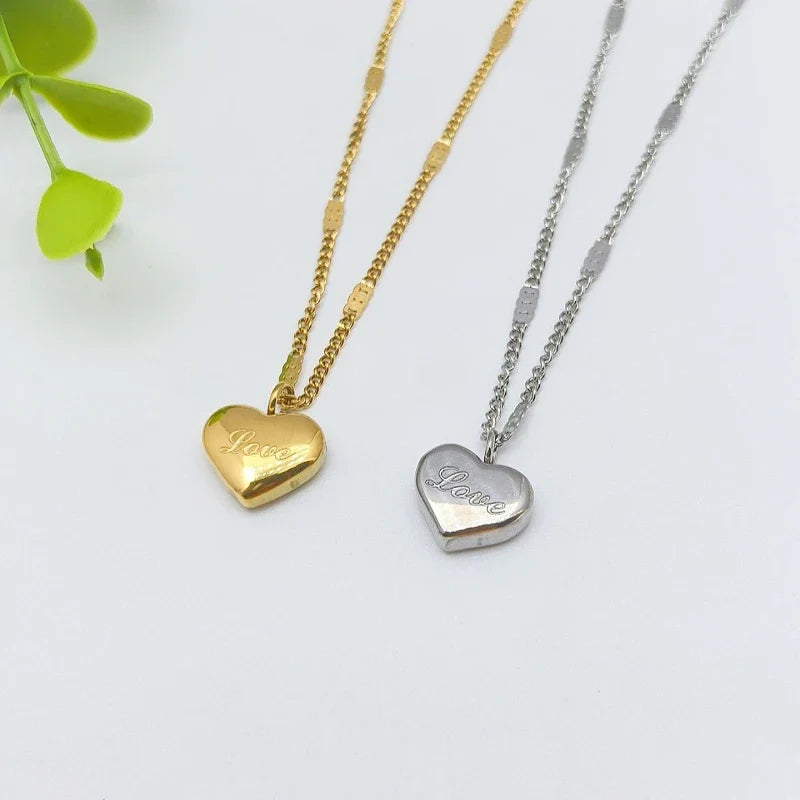 Heart Pendant Stainless Steel Choker Necklace for Women