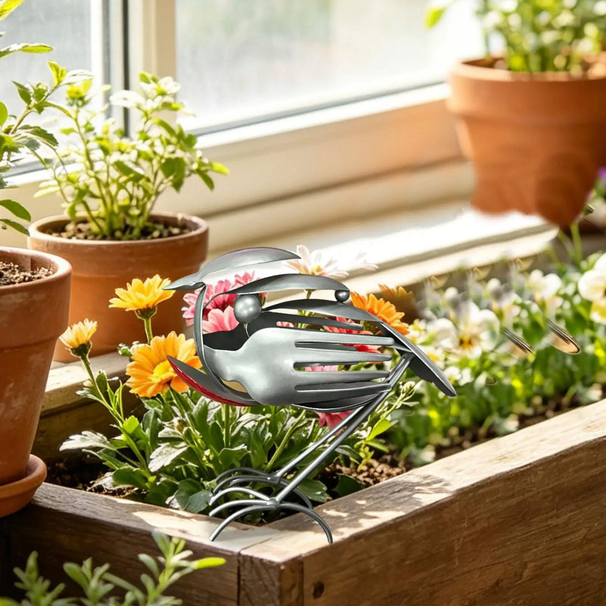 Metal Rustic Robin Bird Statue | Outdoor Garden Yard Sculpture