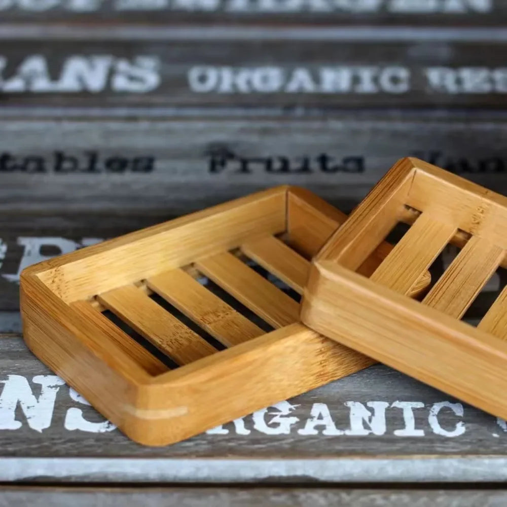 Natural Bamboo Soap Dish Tray Holder – Sky Blue Bathroom Organizer
