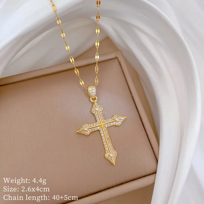 Women's Gold Cross Pendant Necklace – Stainless Steel Choker