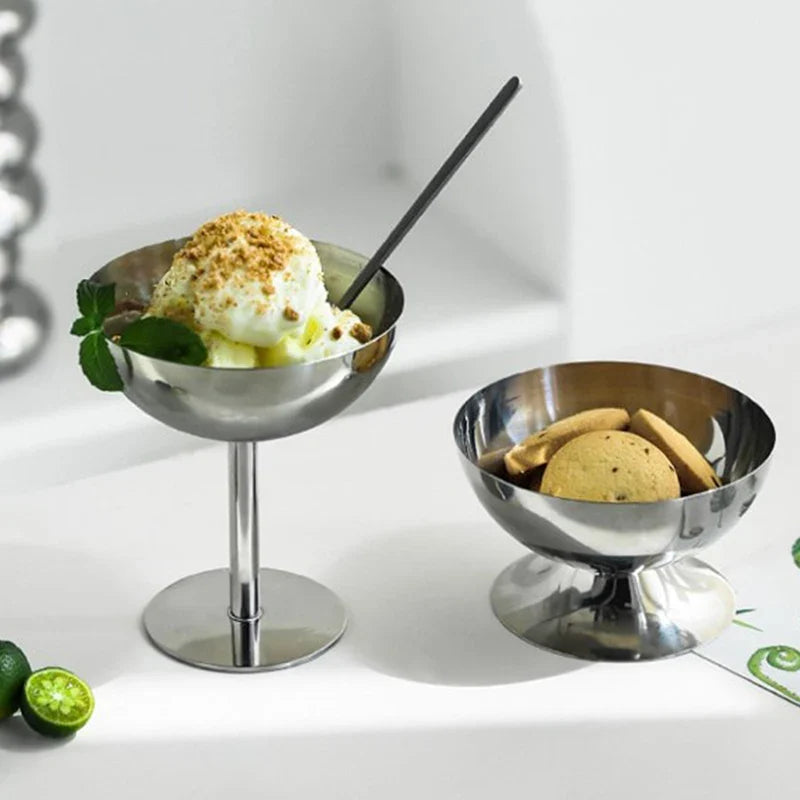 Stainless Steel Goblet Dessert Bowl with Fork – Party Tableware