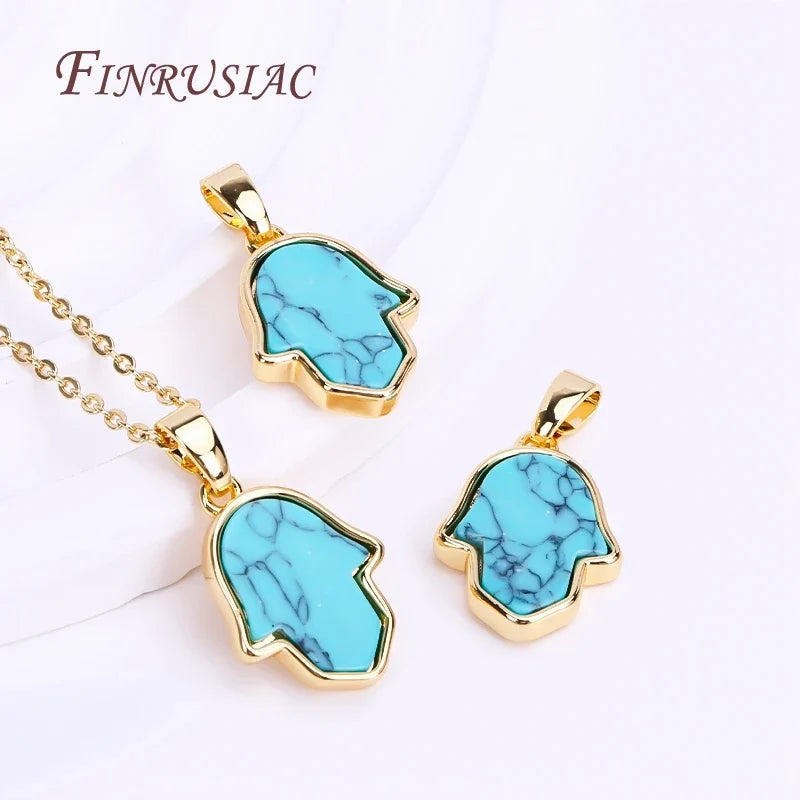18K Gold Plated Turquoise Hamsa Charm Pendants | DIY Jewelry