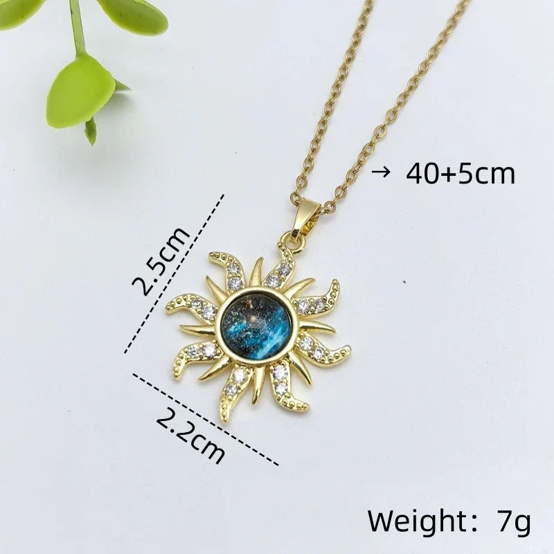 Women's Sunflower Pendant Necklace Gold Stainless Steel Clavicle