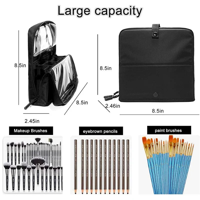 Stand-Up Makeup Brush Organizer Bag | Adjustable Dividers