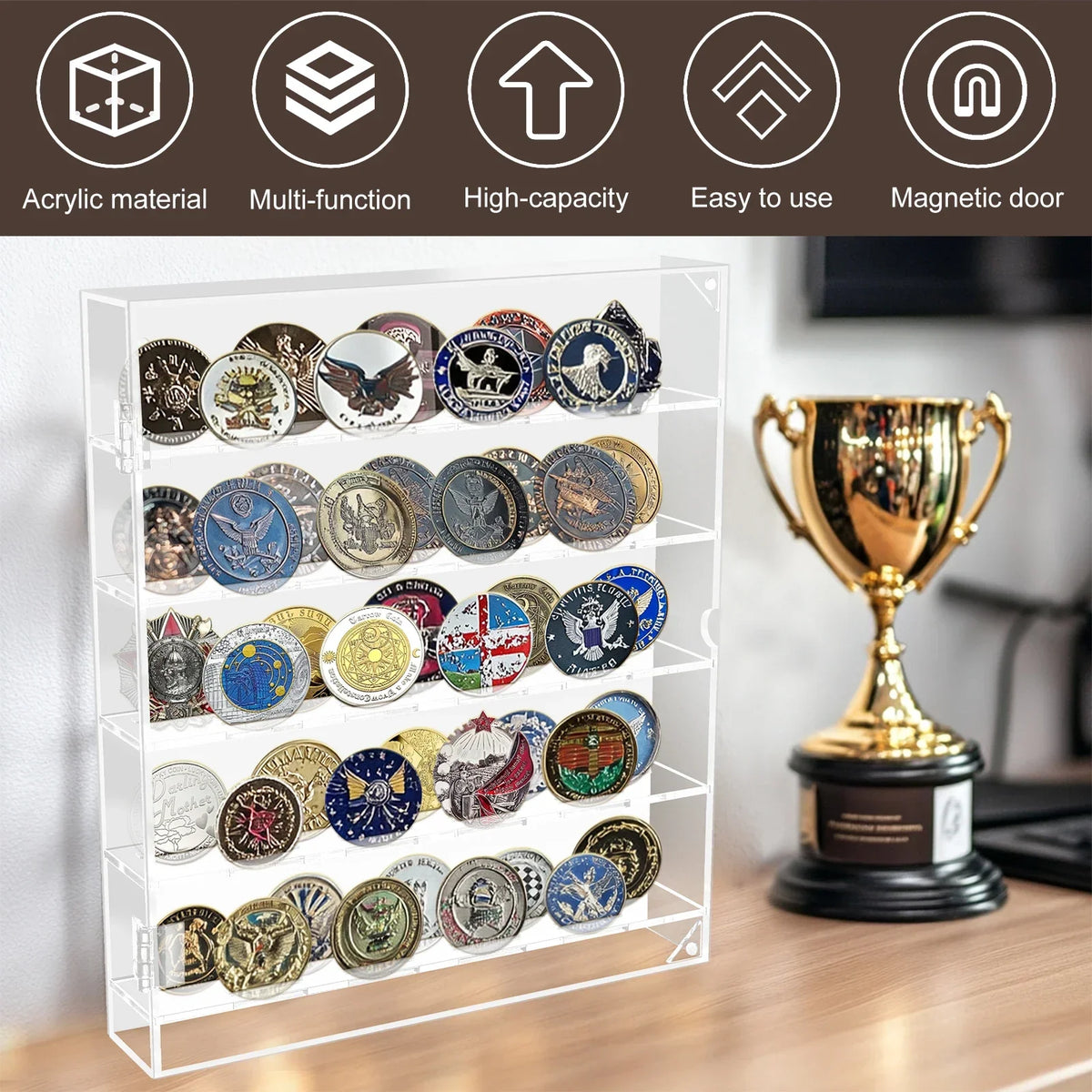 5-Layer Acrylic Coin Display Case – 45-Slot Medal Organizer