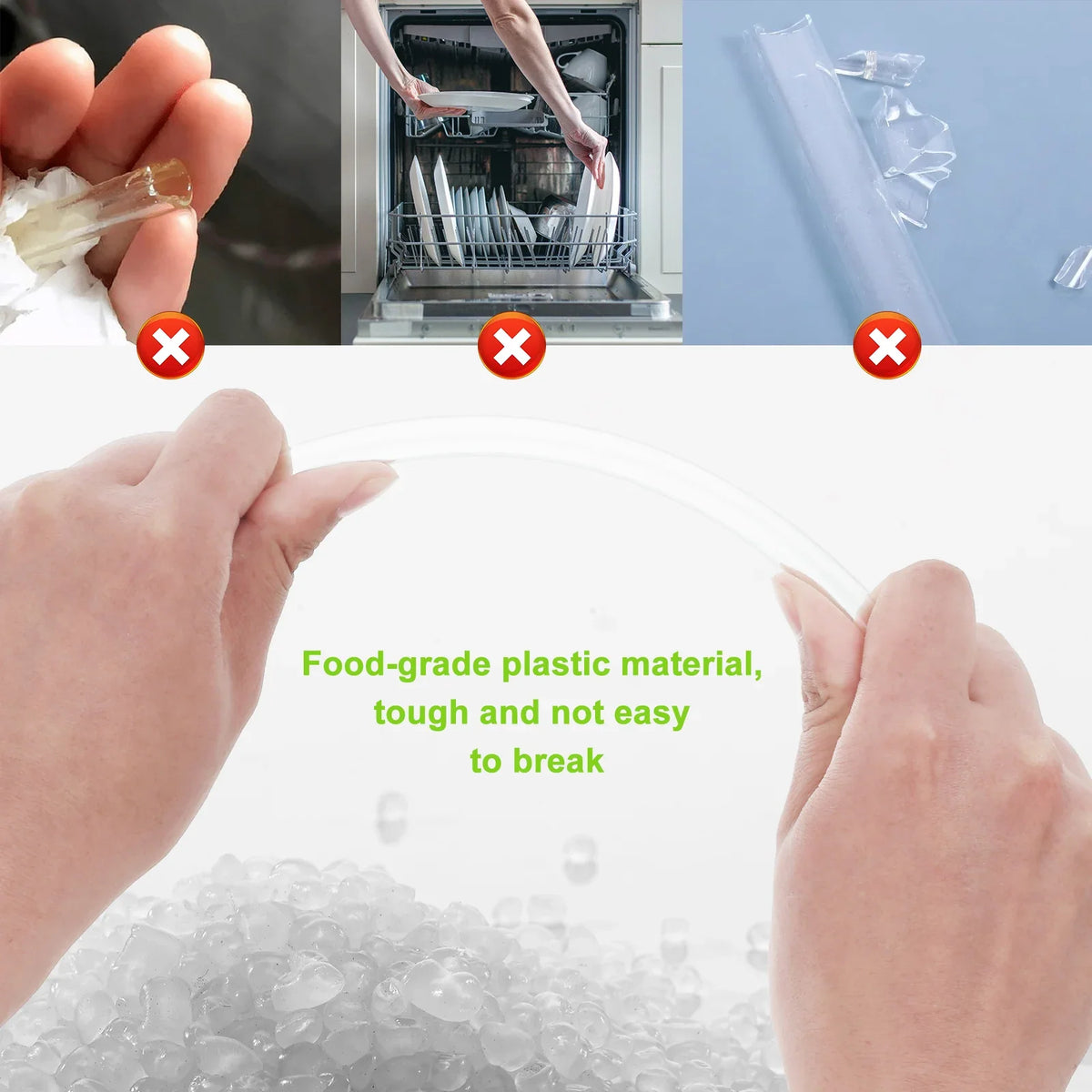 Reusable Plastic Drinking Straws 7-Piece Set with Cleaning Brush