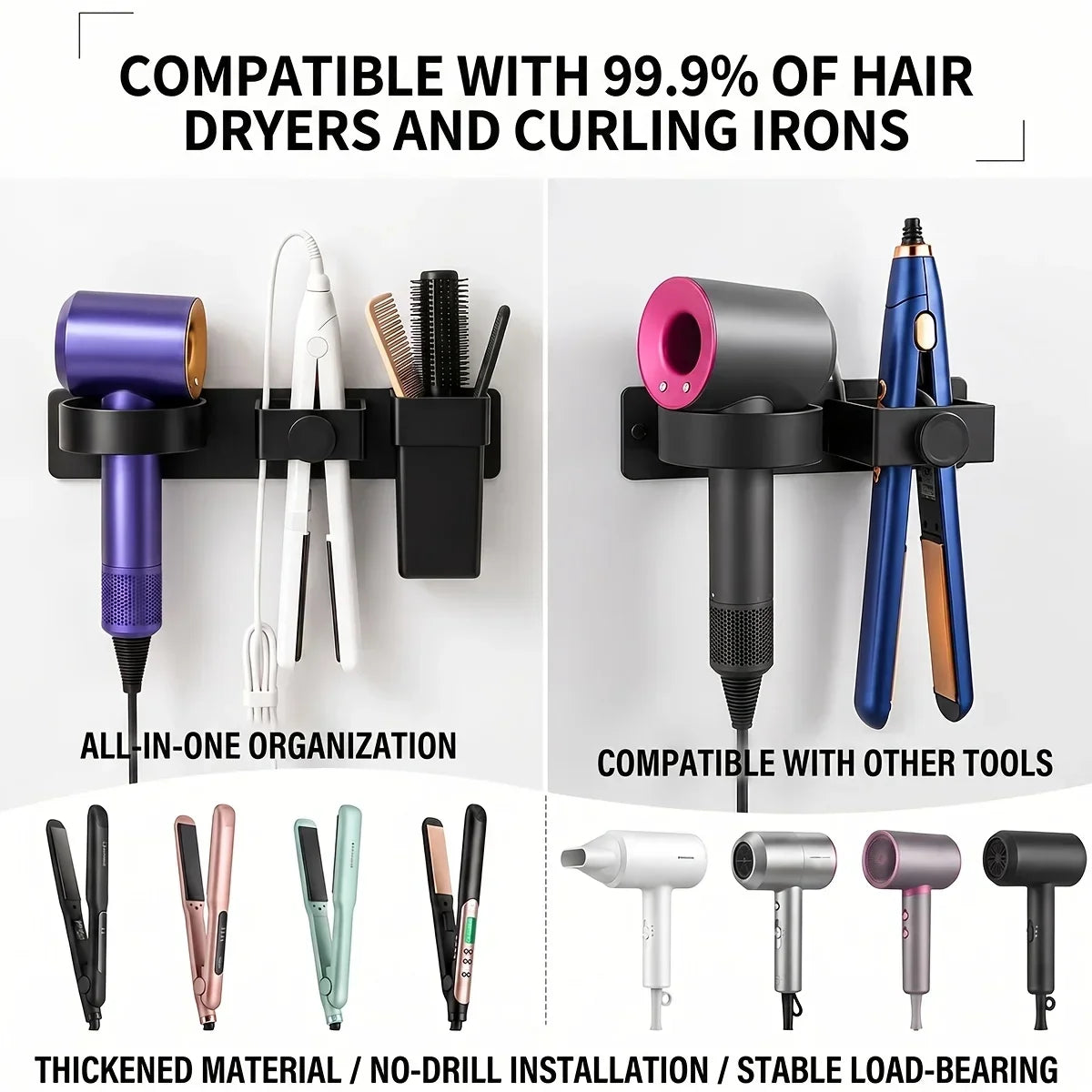 Wall Mount Hair Dryer Holder & Styling Tools Organizer Rack