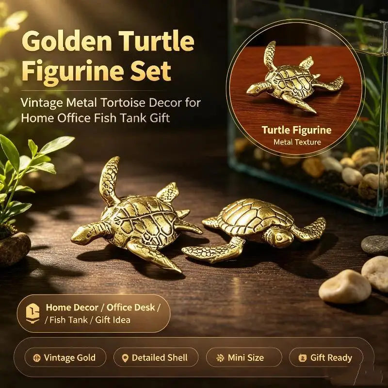 Mini Solid Brass Sea Turtle Figurine – Antique Hand-Carved Decor