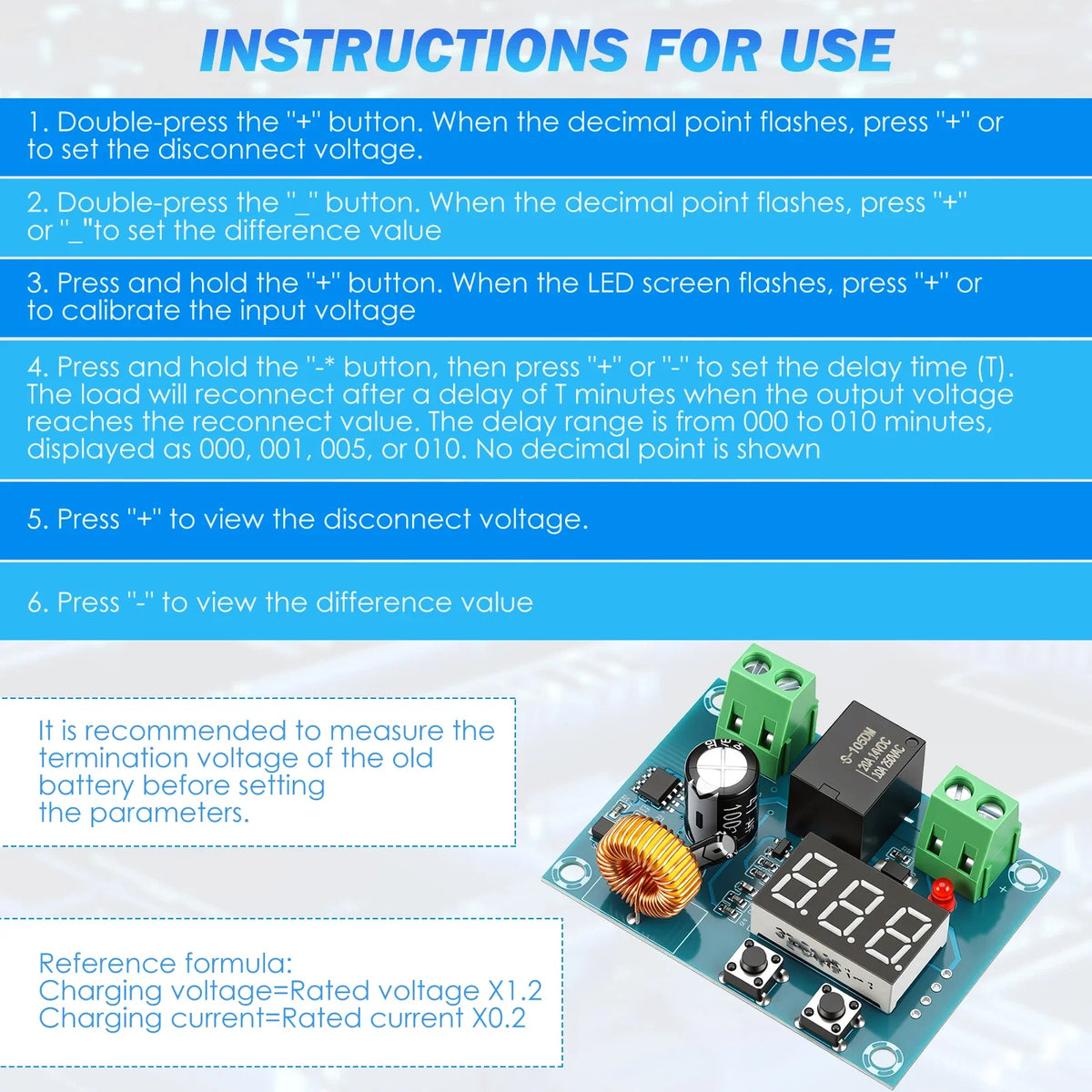 XH-M609 Low Voltage Disconnect Module 12V-36V Battery Protection