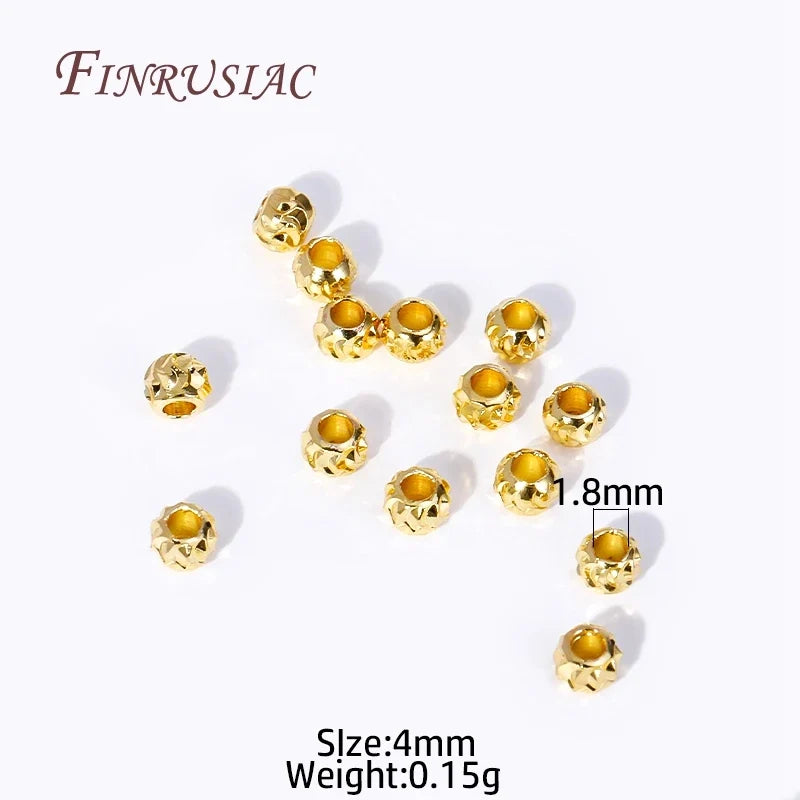 4mm 18K Gold Plated Corrugated Brass Spacer Beads for DIY Jewelry