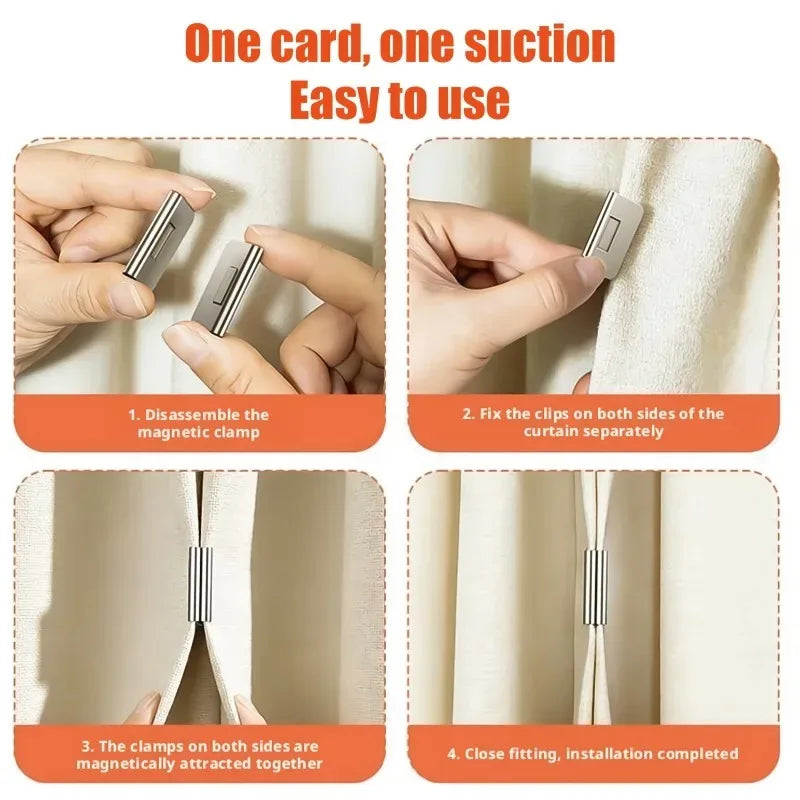 Magnetic Blackout Curtain Clips No-Drill Light Block 2pcs