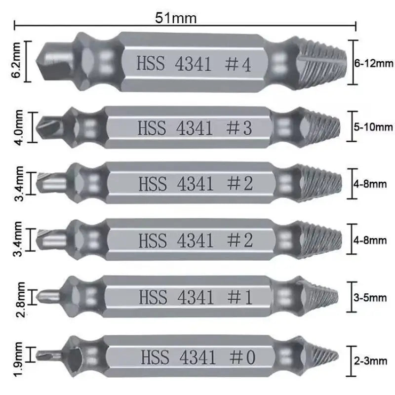 6-Piece Screw Extractor Set – Broken Bolt & Stripped Remover