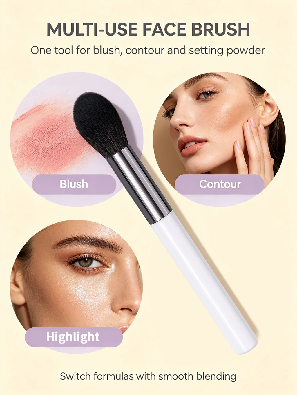 Nixie Soft Blush Brush – Multi-Use Face Brush, Synthetic Bristles