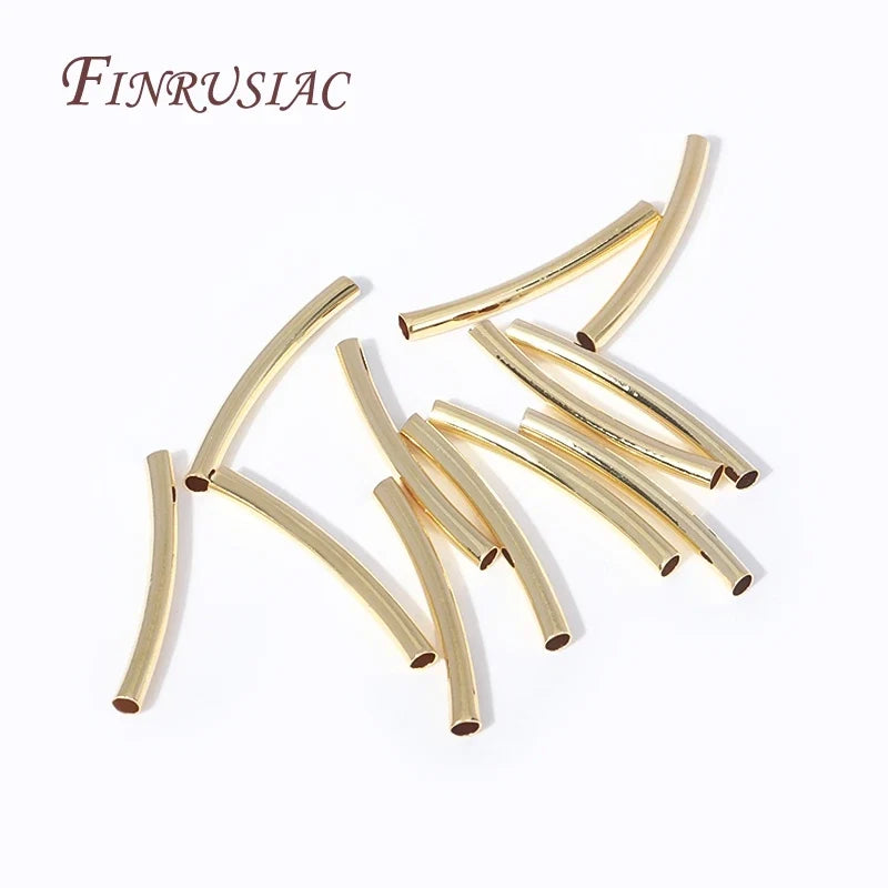 50 Pcs 18K Gold Plated Curved Tube Beads for DIY Jewelry Making