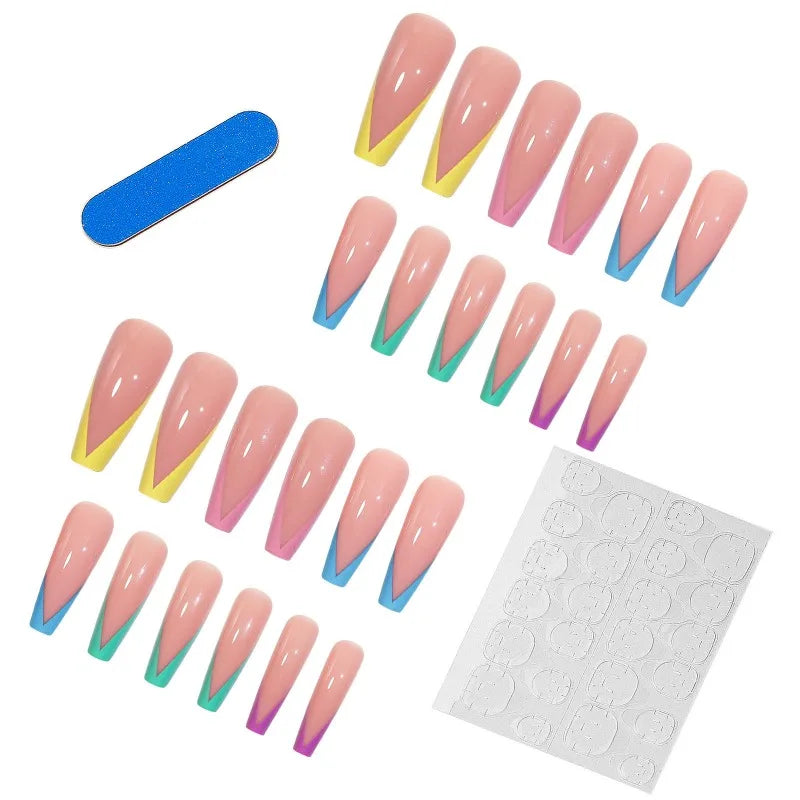 Handmade Rhinestone Press-On False Nails – L Size, 24 Pcs