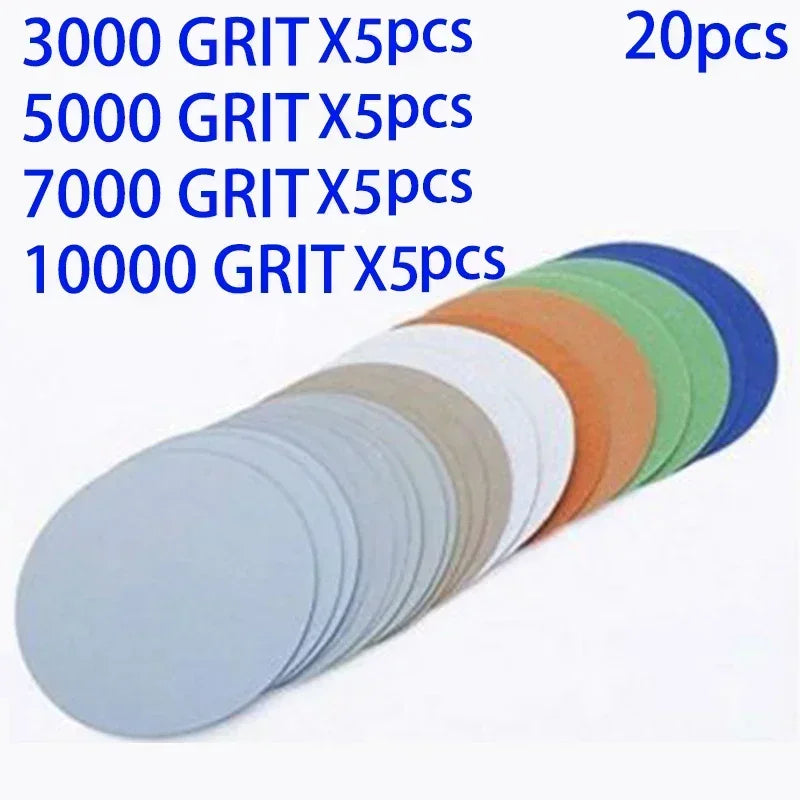 20Pcs 3" Hook & Loop Sanding Discs 3000–10000 Grit Wet/Dry