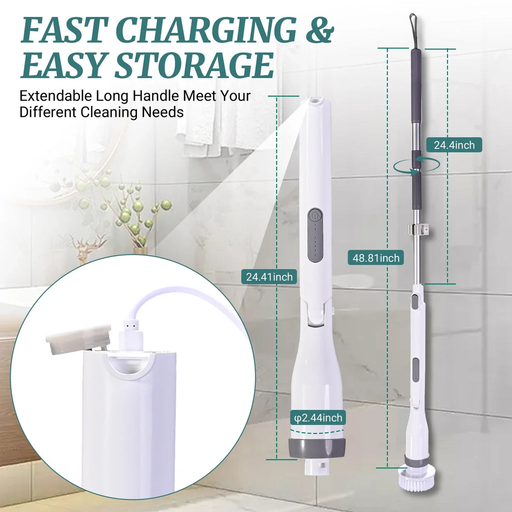 Electric Spin Scrubber IPX7 Waterproof – Adjustable Aluminum Handle