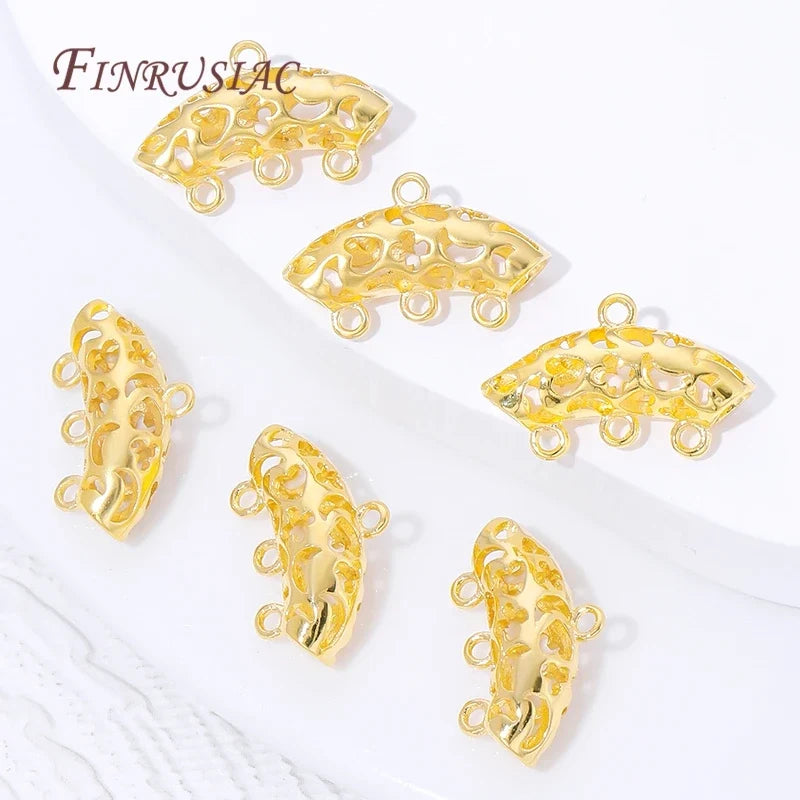 18K Gold Plated 3-Ring Curved Tube Bails | DIY Jewelry Connectors