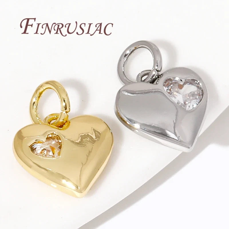 18K Gold Plated Zircon Heart Charms – DIY Jewelry Pendants