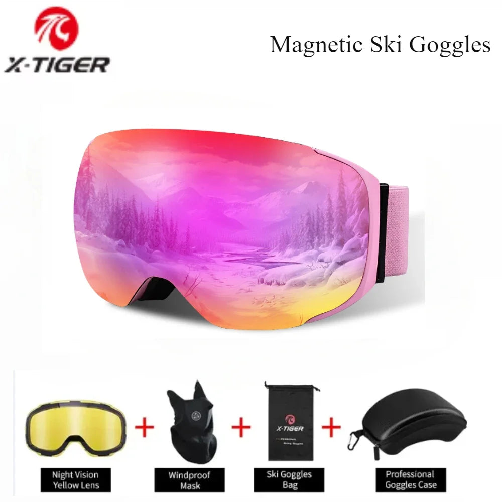 X-TIGER Magnetic Ski Goggles – Anti-Fog UV400 Snowboard Set