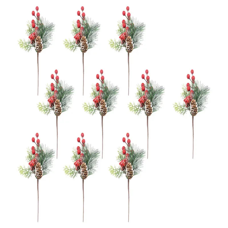 10PCS Artificial Red Berry Pine Branches – Christmas Tree Decor