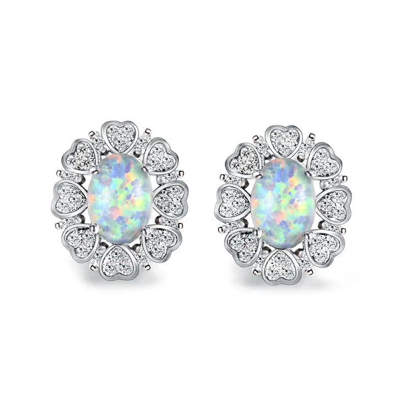 White Simulated Opal Drop Earrings – Classic Zinc Alloy