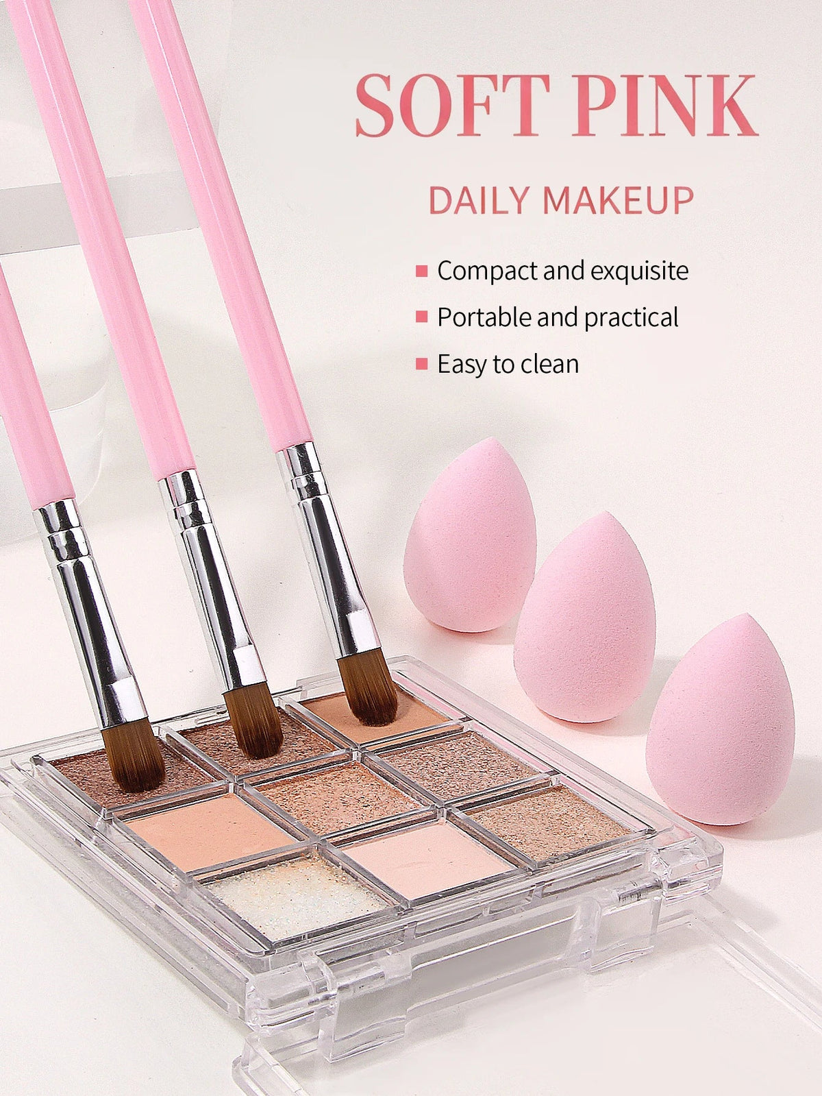 6-Piece Pink Handle Eyeshadow Brush Set with Beauty Sponge