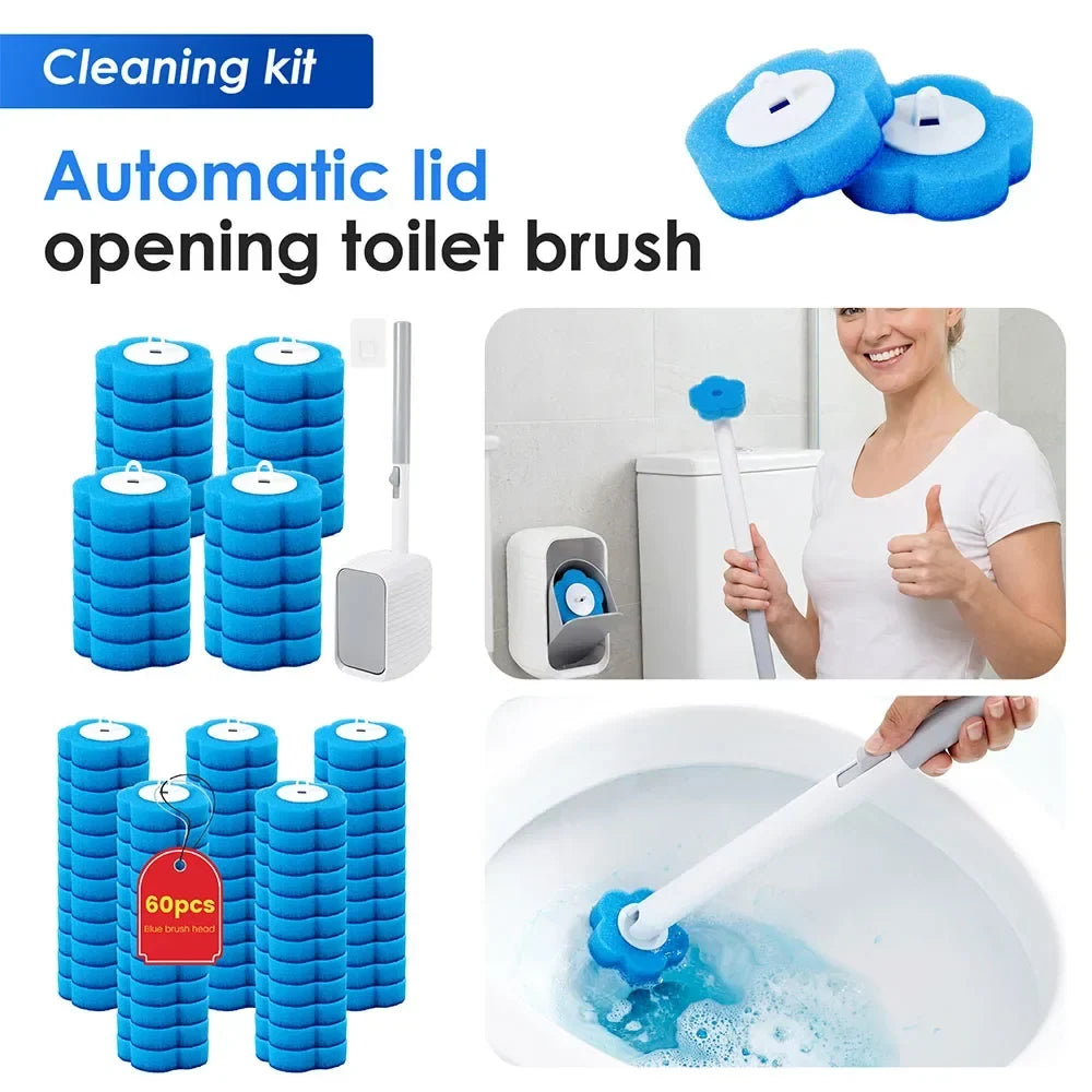 Toilet Brush & Holder Set – Disposable Refill Heads 24 or 60 Pack