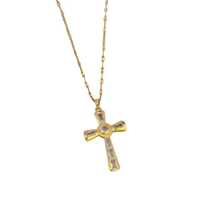 Women's Gold Cross Pendant Necklace – Stainless Steel Choker