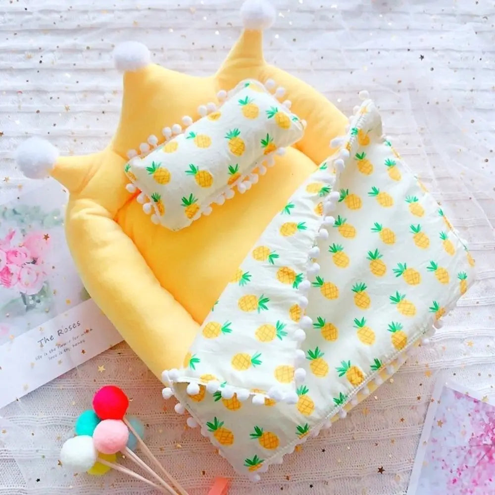 Mini Doll Bed 3-Piece Bedding Set for 10cm Dolls | Pink & Yellow