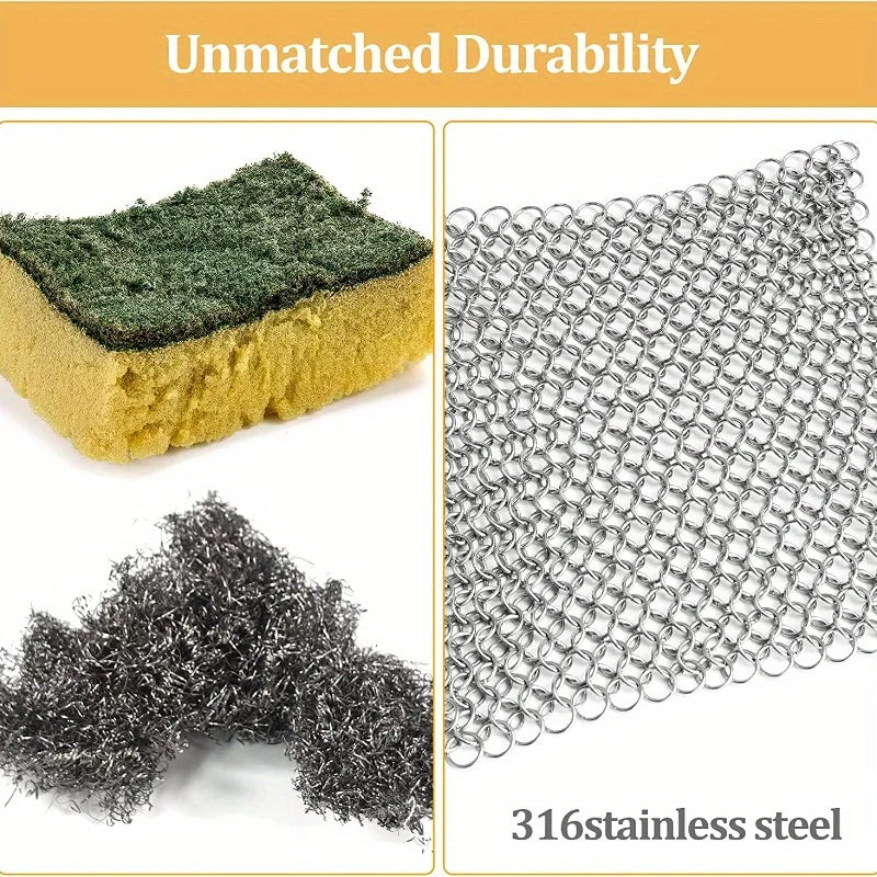 Stainless Steel Chainmail Scrubber – Reusable Kitchen Cleaner