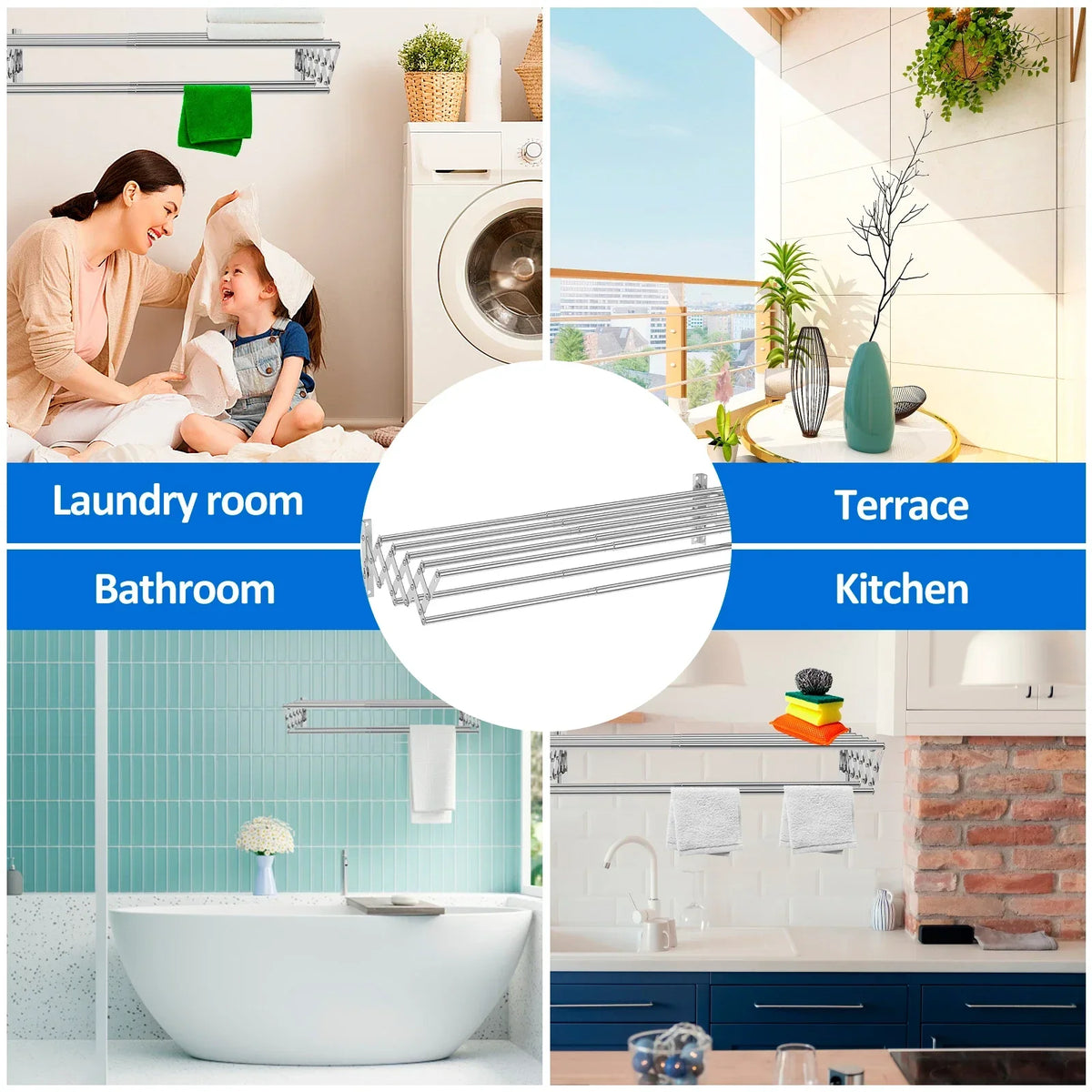 Wall-Mounted Collapsible Stainless Steel Laundry Drying Rack