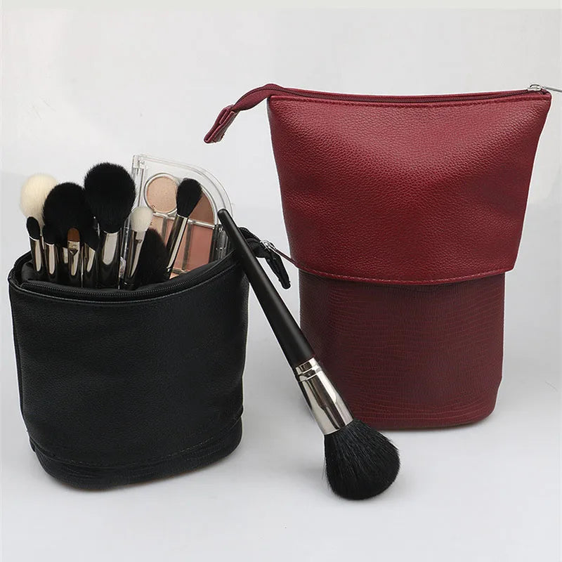 Stretchable PU Leather Makeup Brush Organizer Bag | Multi-Slot