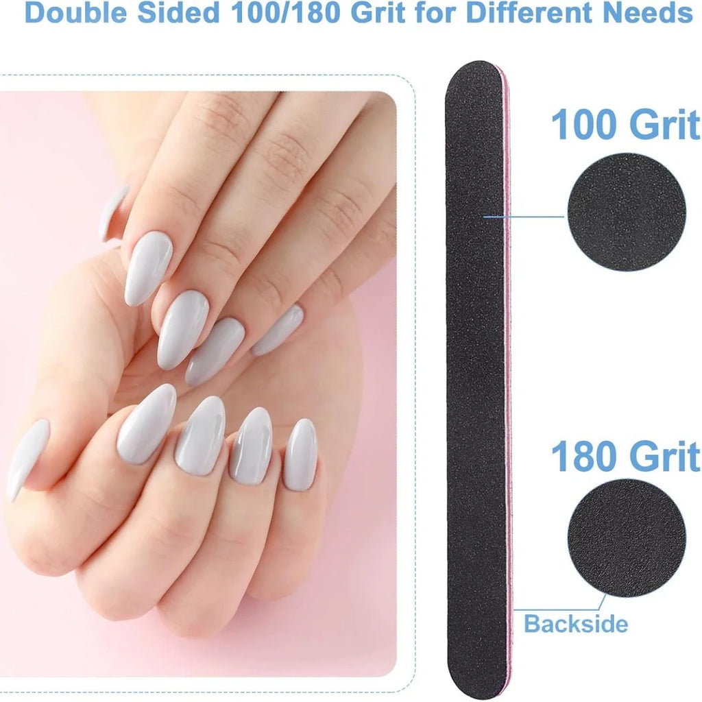 10Pcs Double-Sided Nail File 100/180 Grit Washable Buffer Set