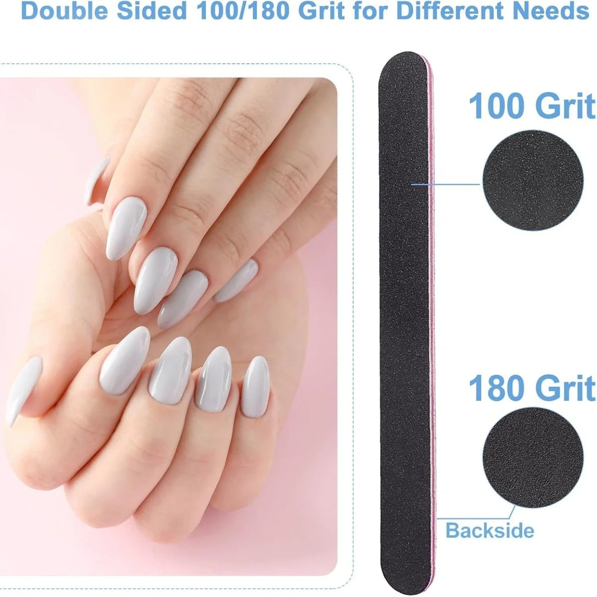 10Pcs Double-Sided Nail File 100/180 Grit Washable Buffer Set