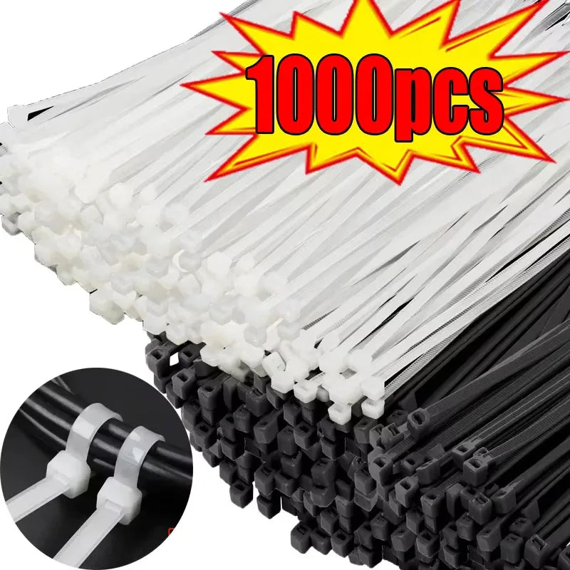 100/1000 PCS Self-Locking Nylon Cable Zip Ties White Straps