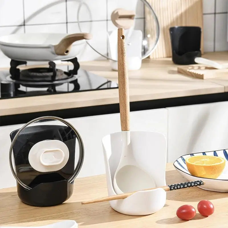 Non-Slip Spatula Holder & Pot Lid Storage Rack for Kitchen