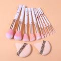 12-Piece Marble Makeup Brush Set with Rhinestone Puffs | Nixie