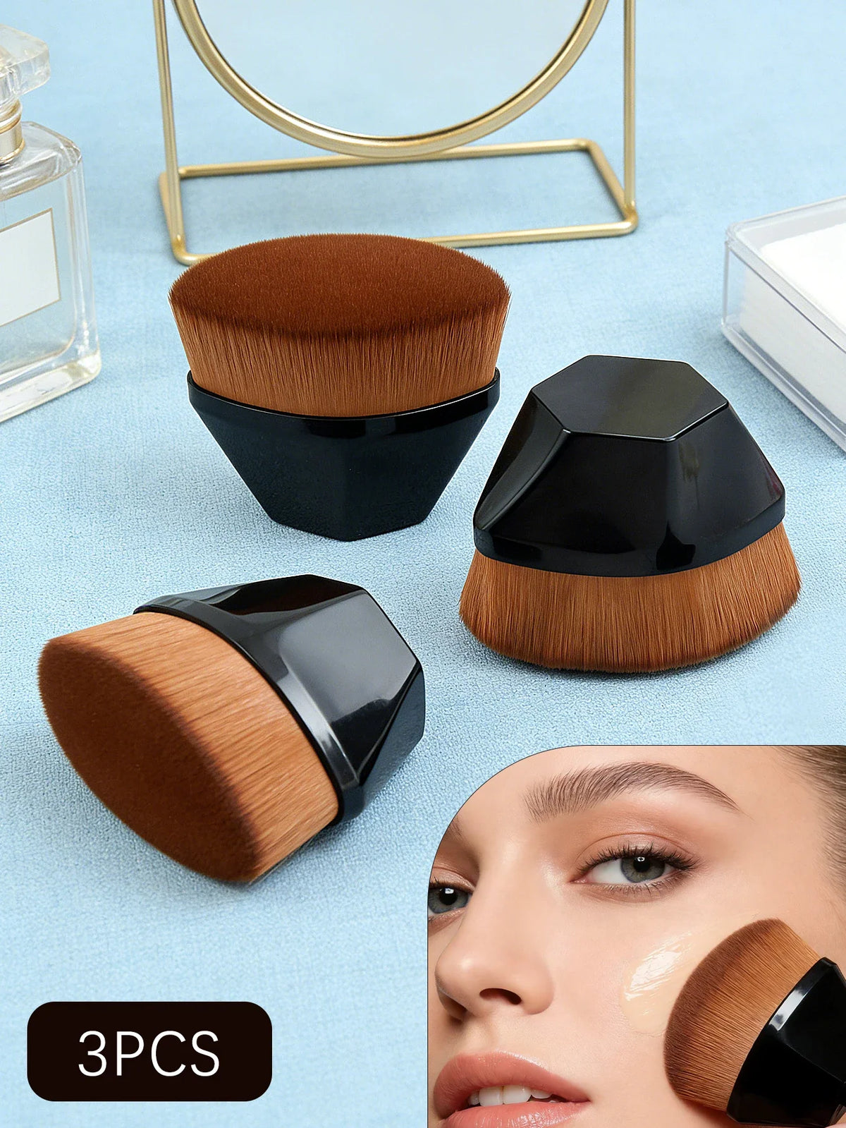 Nixie 3-Piece Makeup Brush Set – Foundation, Blush & Powder