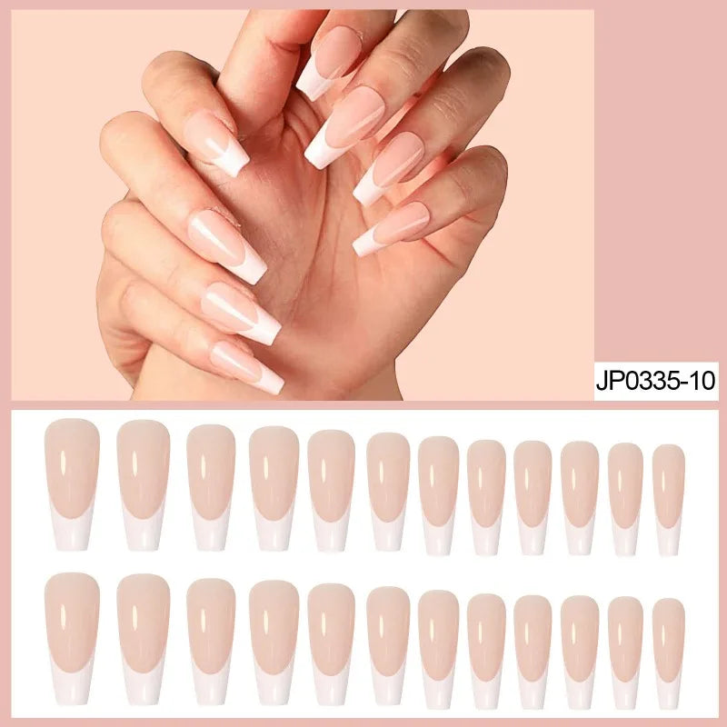 French Tip Press-On Nails L Size Gel Finish Pink Skin Tone